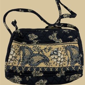 Quilted Keeper Floral Crossbody Purse Navy and Tan